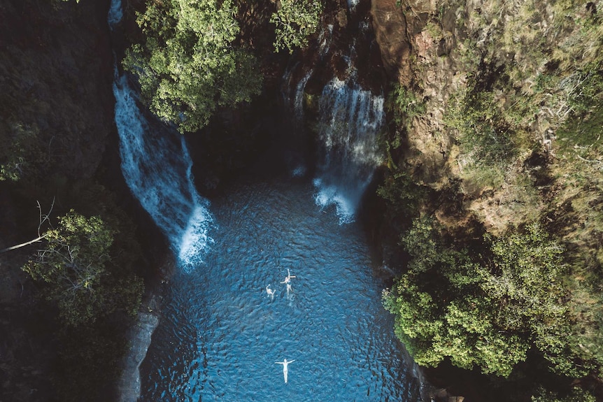 Drone image above Florence Falls in Litchfield National Park.