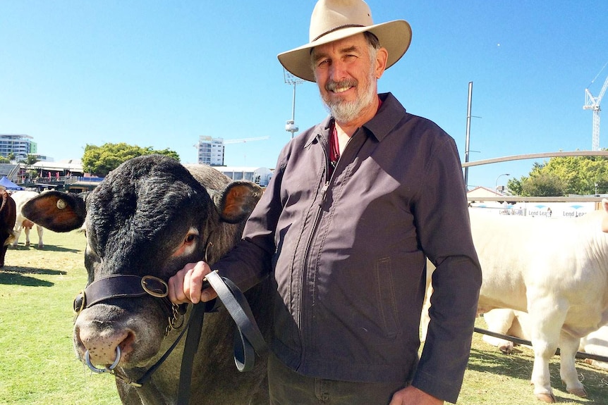 Rodney Johannesen from central Queensland with his prized bull Folksley Herald