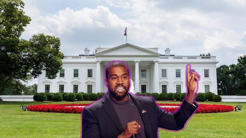 Composite image of Kanye West in front of the White House