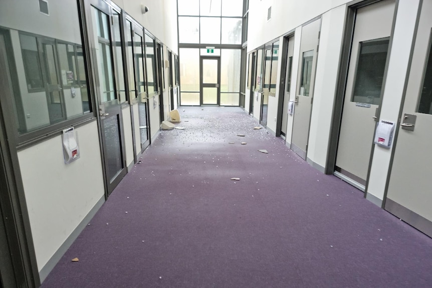 Debris lies on the floor of Casuarina Prison.