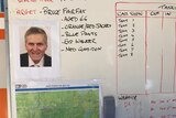 Information board for searchers looking for Bruce Fairfax near Duckhole Lake.