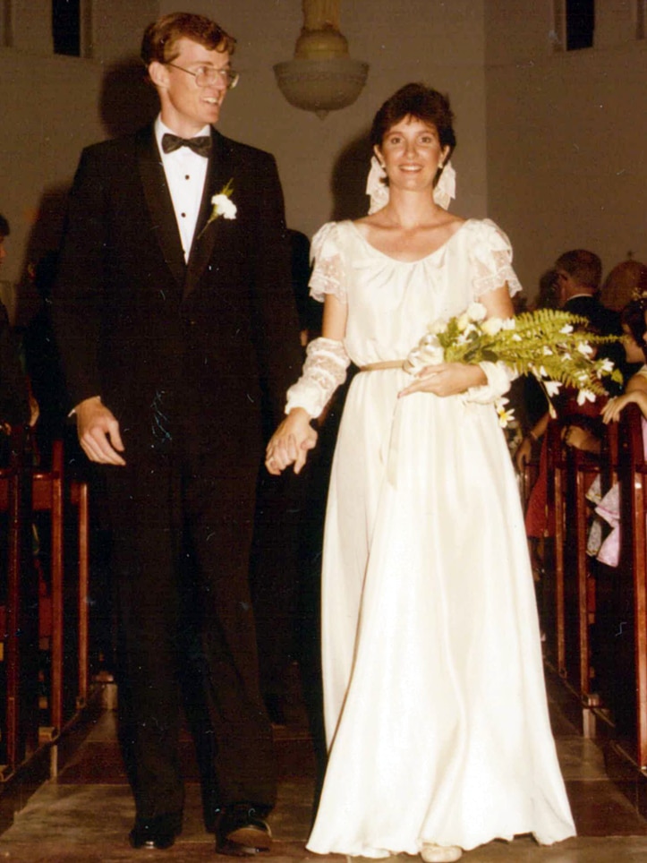 Sandra and Jim Healy at their wedding in the 1980s