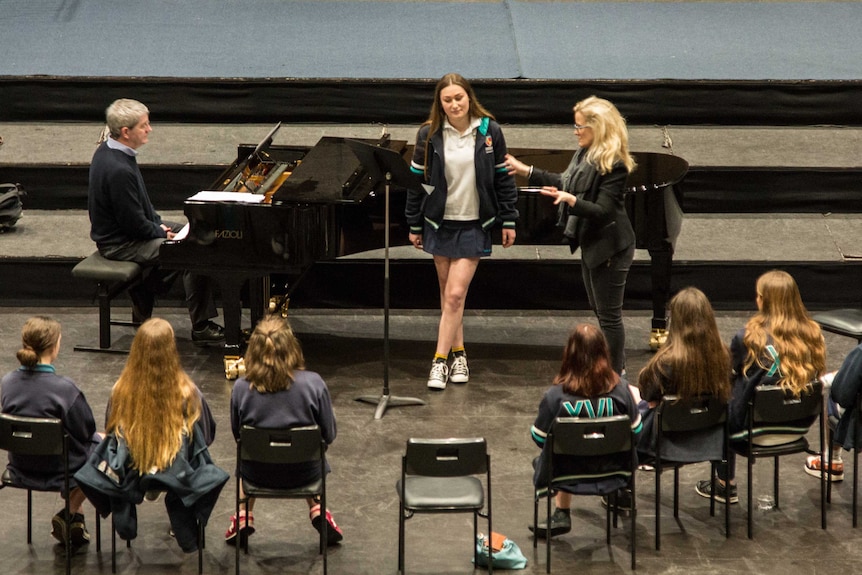 Taryn Fiebig runs a workshop for year 12  singing students at Churchlands Senior High School.