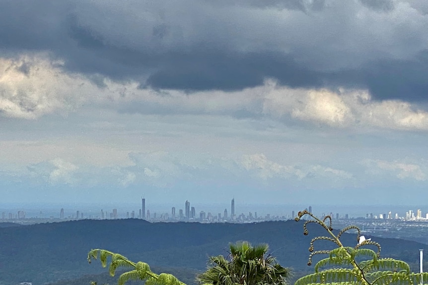 Storm clouds over Queensland's Gold Coast viewed from Tamborine Mountain.