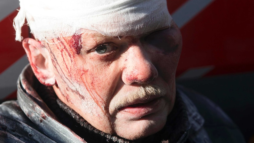 A man injured in anti-government protests in Kiev.