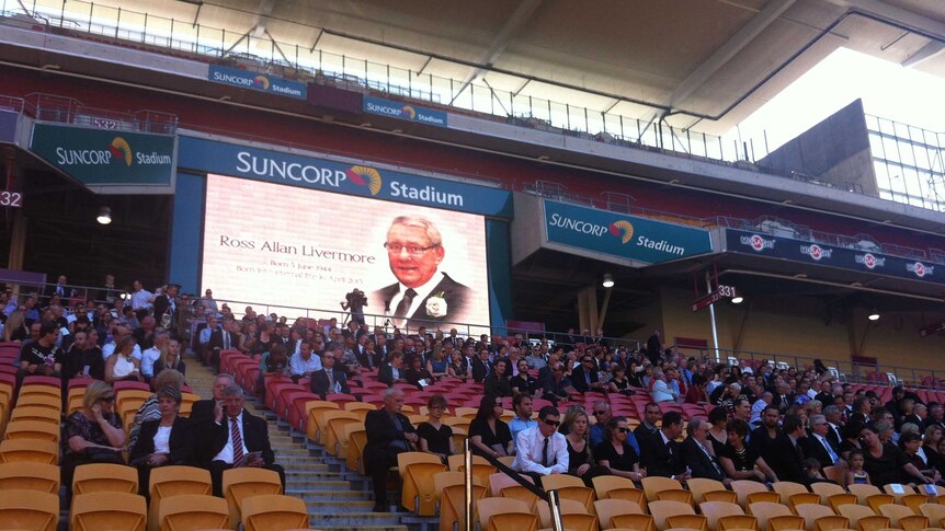About 500 people at a memorial for QRL administrator Ross Livermore, Suncorp Stadium Friday April 19, 2013