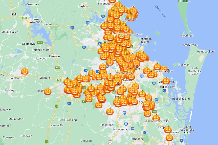 Map of registered trick or treaters in Brisbane.