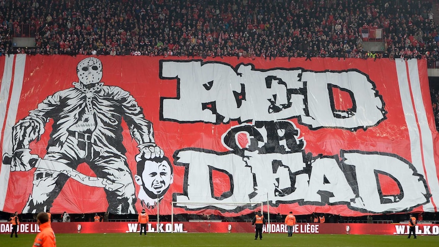 Standard Liege fans unveil offensive banner