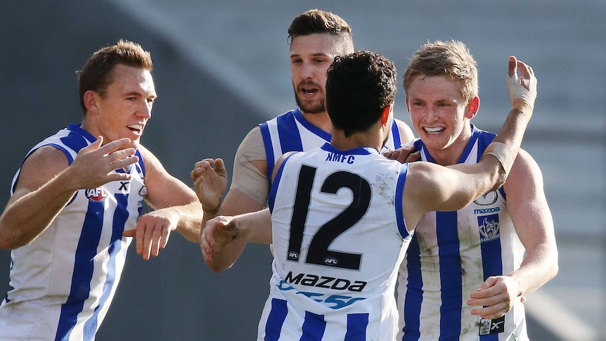 Ziebell celebrates goal against the Crows