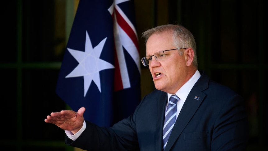 Prime Minister Scott Morrison speaks at a press conference outside the Lodge.