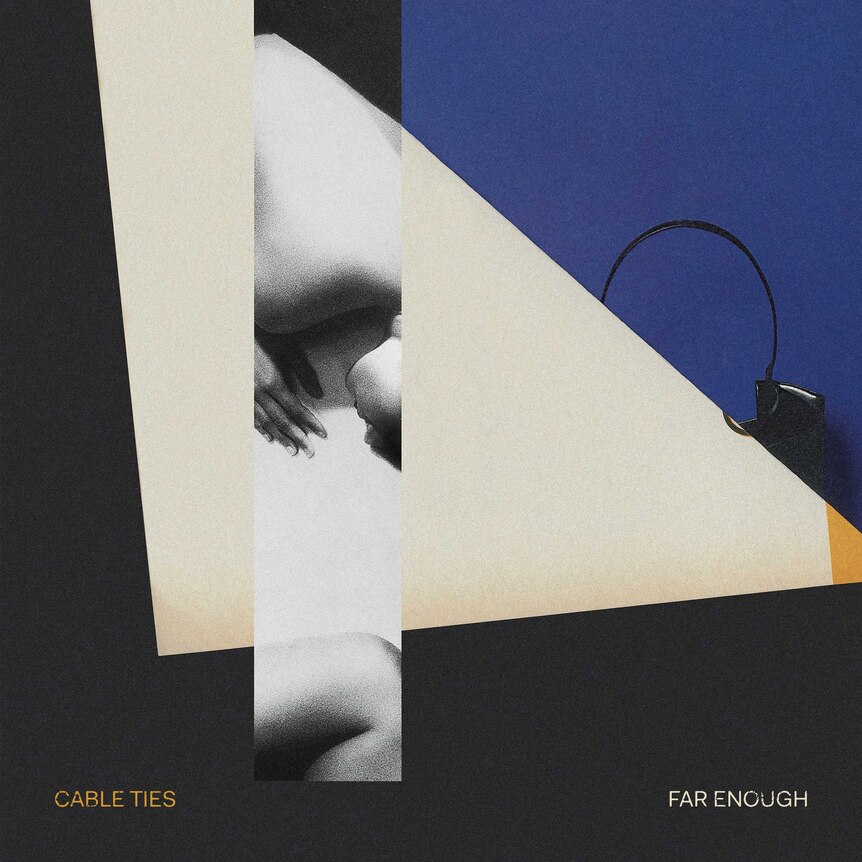 Blue, cream and black shapes on the cover of Cable Ties album Far Enough