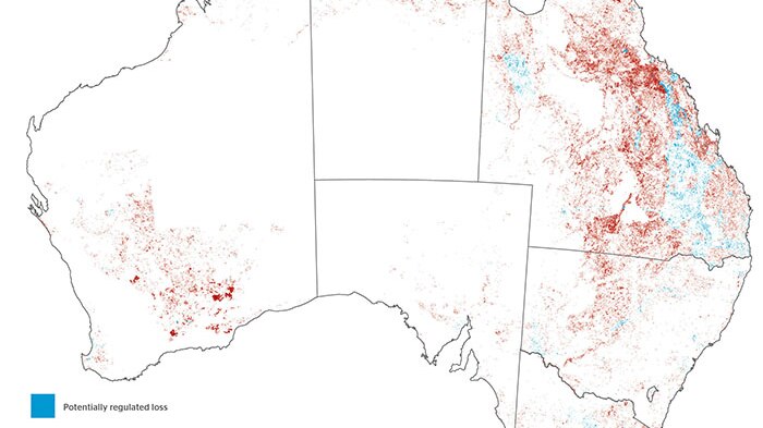 Map showing loss of likely or known threatened-species habitat