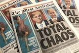 The front page of The West Australian newspaper depicting Scott Morrison and Bill Shorten with Donald Trump's hair.