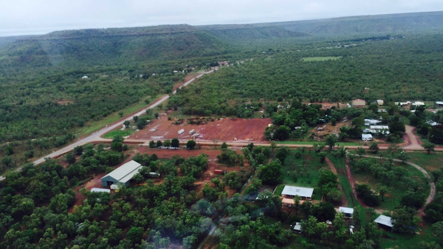 Aerial view of Timber Creek community, in the Northern Territory.