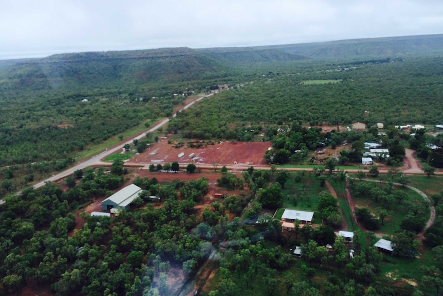 Aerial view of Timber Creek community, in the Northern Territory.