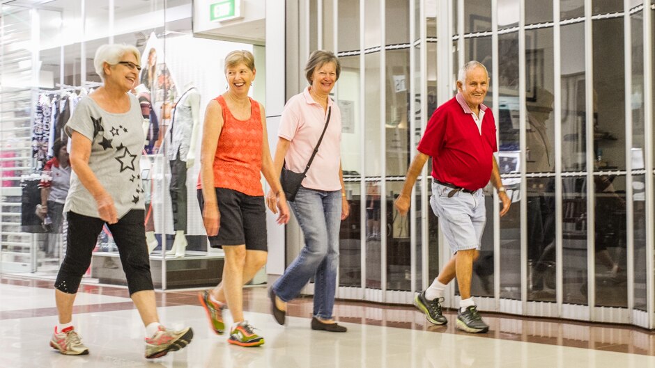 The walkers often enjoy socialising while they exercise and pace the centre in groups.