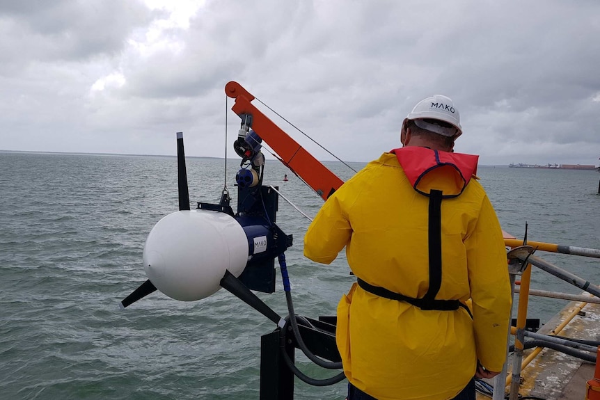 A tidal turbine being installed at Gladstone Port.