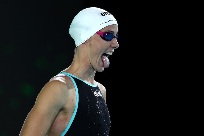 Bronte Campbell sticks out her tongue