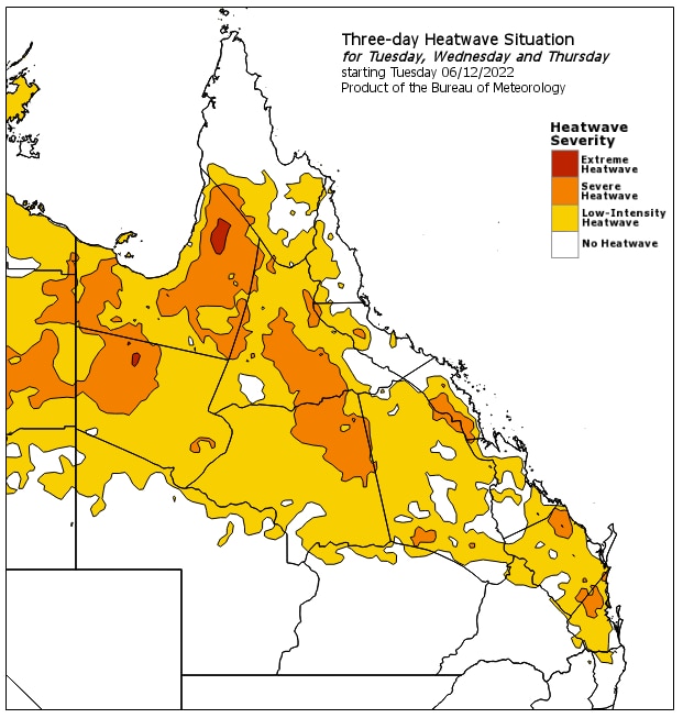 A heatwave map of Queensland