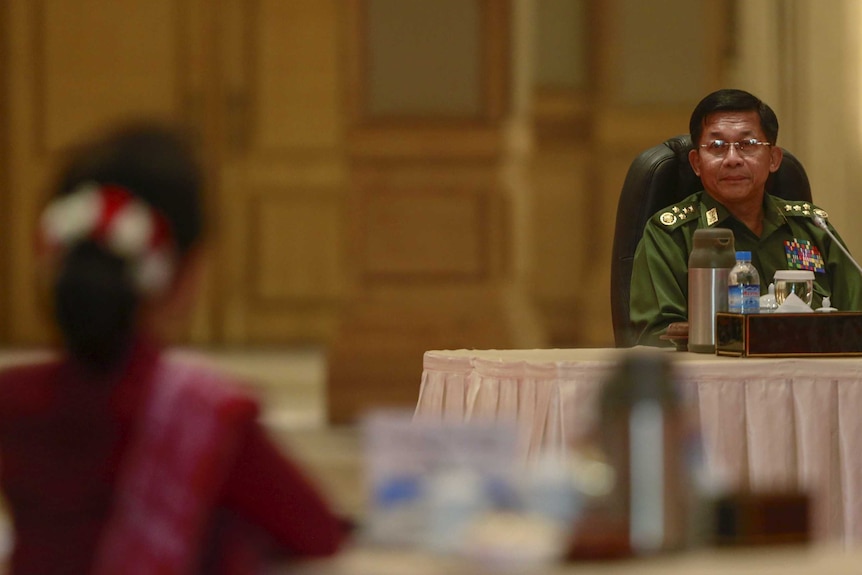 Myanmar military chief Min Aung Hlaing and Aung San Suu Kyi in Naypyitaw