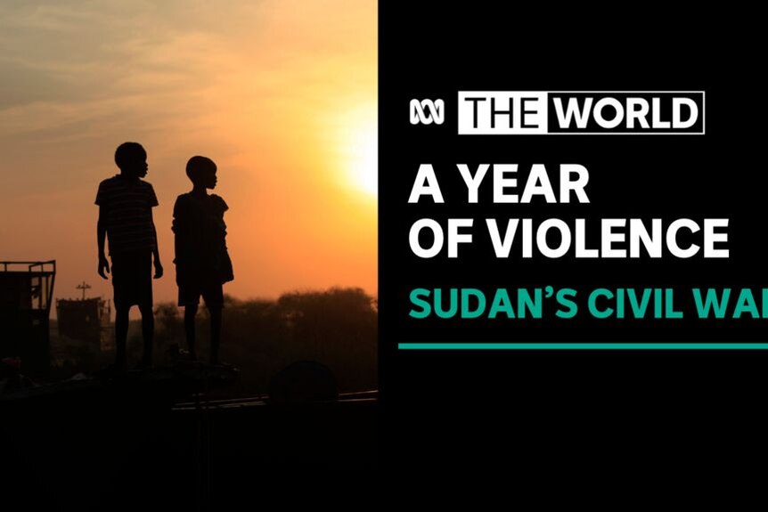 A Year of Violence, Sudan's Civil War: Two children are silhoueted at dusk over a cityscape.