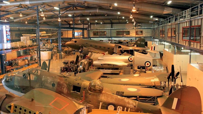 Wide view of aircraft in the Australian War Memorial's storage facility at Mitchell in Canberra.