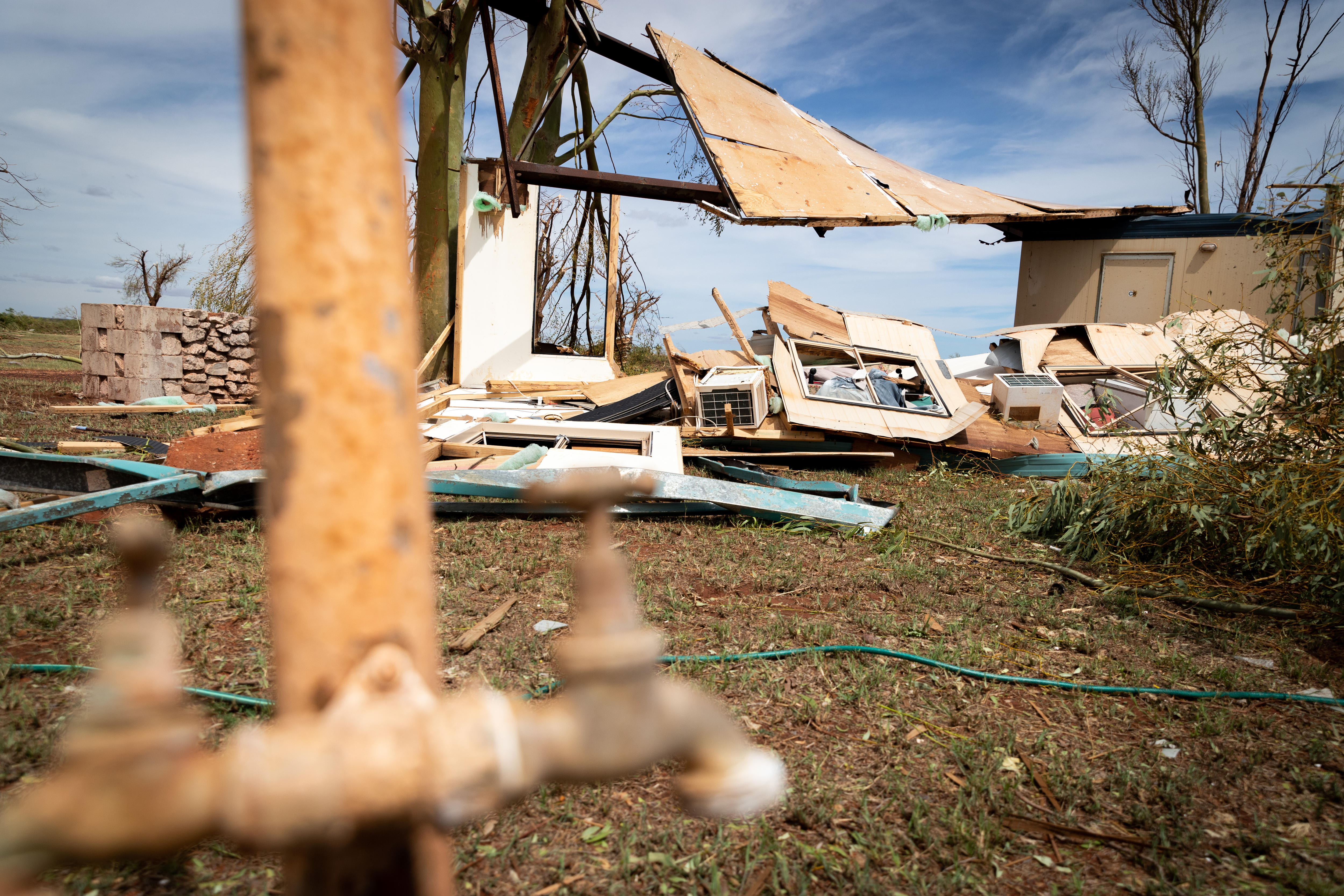 Some of the flattened remains of the Pardoo Roadhouse in the wake of Cyclone Ilsa.