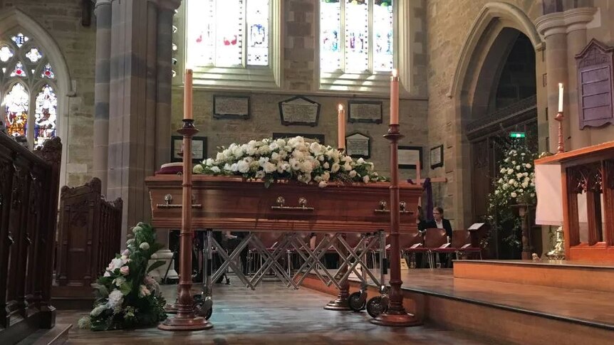 Vanessa Goodwin's casket at her funeral, Hobart.