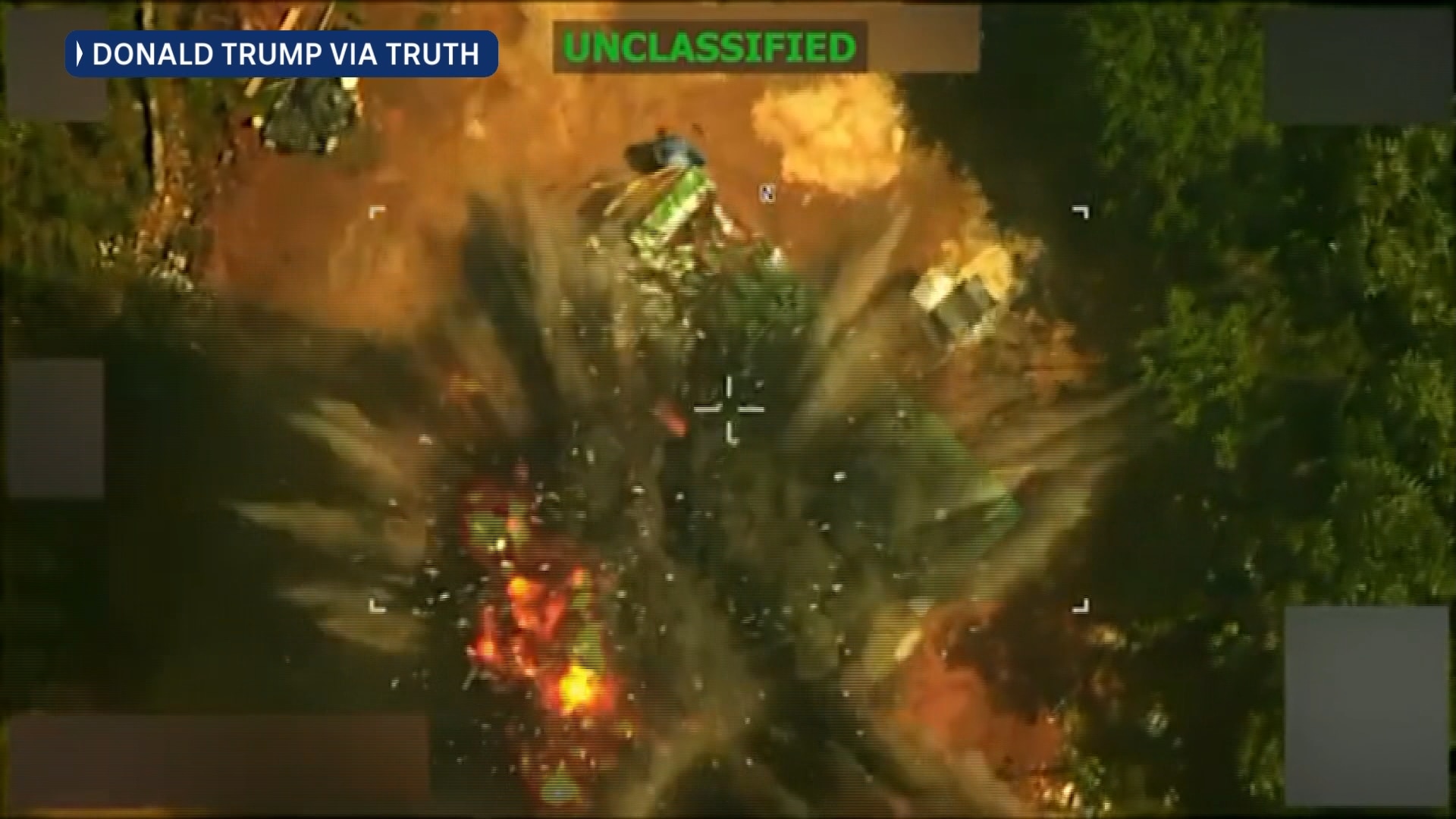 Aerial vision of building being struck by missile 