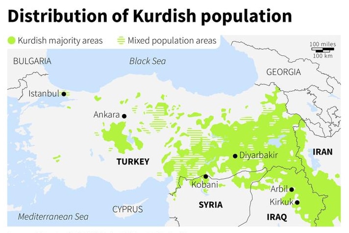 Distribution of Kurdish population map