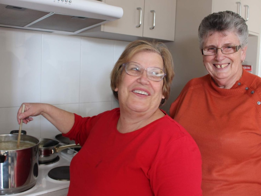 Tina Marchetti (left) and Irene Scott cooking soup for the YWCA's Lanyon Ladle in South Tuggeranong.