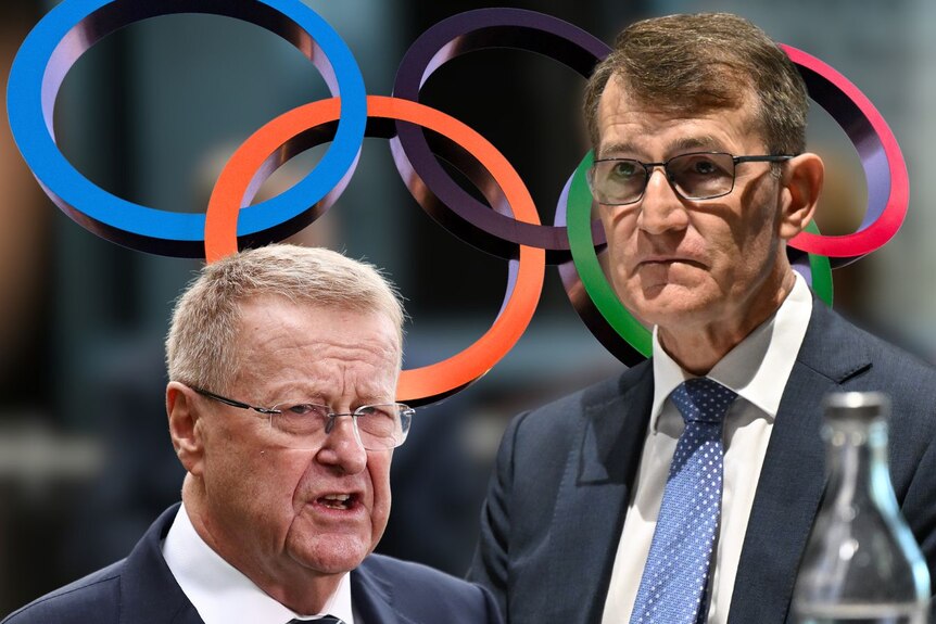 A graphic of John Coast and Graham Quirk in front of Olympic rings.