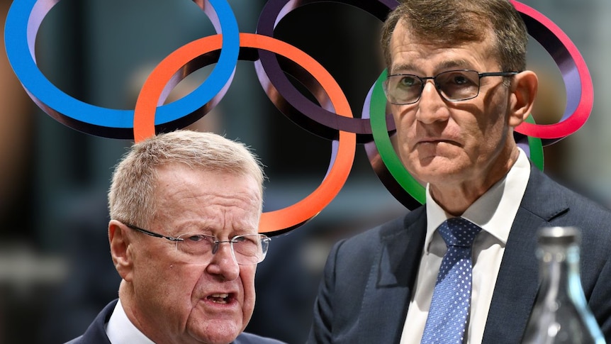 A graphic of John Coast and Graham Quirk in front of Olympic rings.