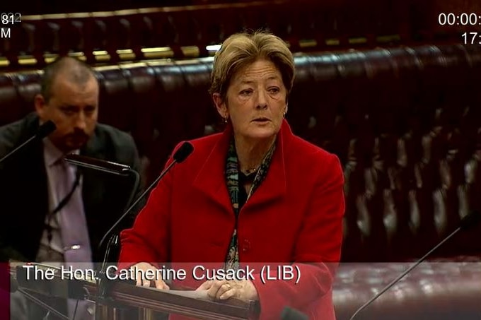 Femme en manteau rouge au parlement parlant
