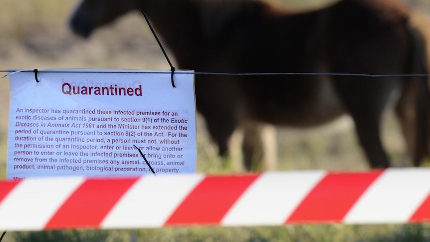Quarantine sign on fence on property contaminated with hendra virus