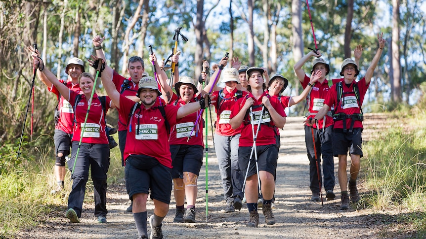 group of young people hiking