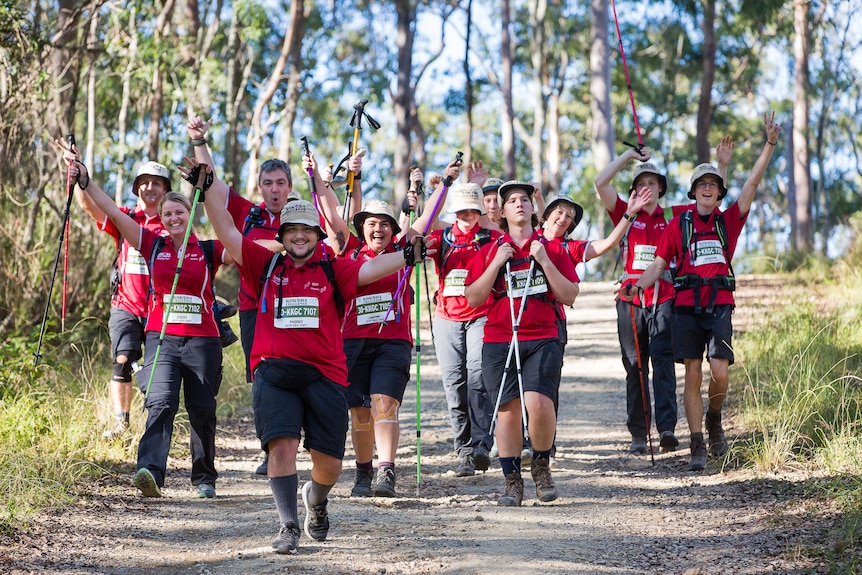 group of young people hiking