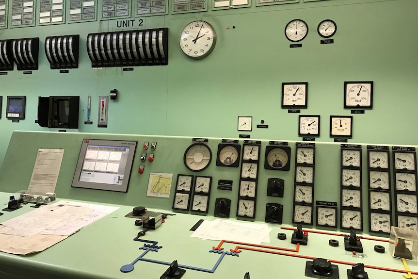 Pale green control room 1 and 2 of Hazelwood Power station