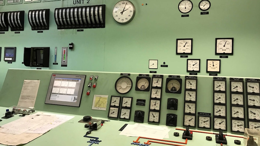 Pale green control room 1 and 2 of Hazelwood Power station