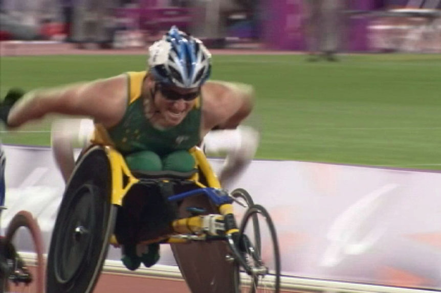 A wheelchair-bound athlete in a race