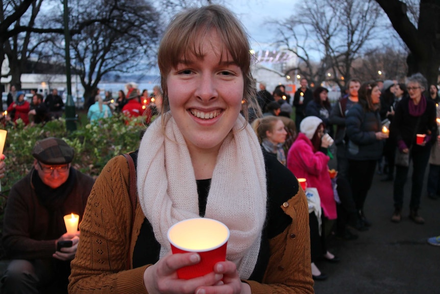 Alice, 16, at Hobart's candlelight vigil for refugees