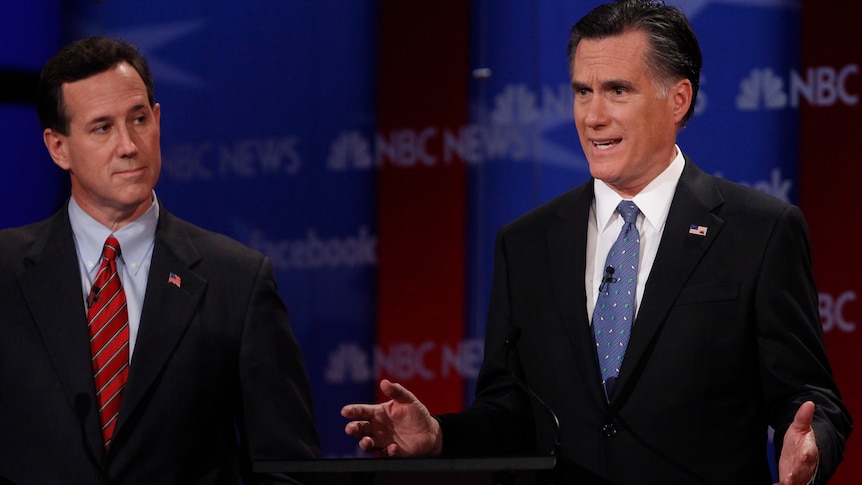 Rick Santorum (left) criticised Mitt Romney's decision not to run for re-election as governor in the face of poor poll numbers.