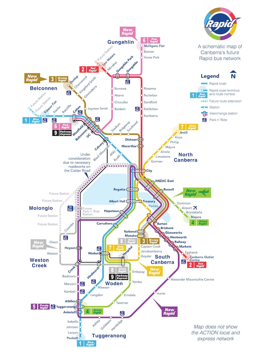 Schematic map of proposed new Rapid bus network