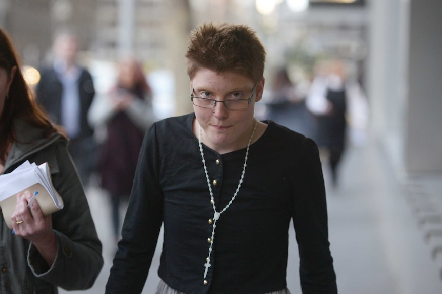 Georgia Fields, an autistic and profoundly deaf woman, leaves the Supreme Court in Melbourne after being granted bail.