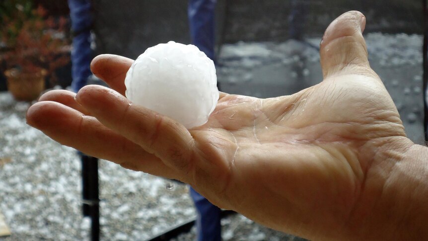 Large hailstones at Taylors Hill on the western outskirts of Melbourne after a hail storm.