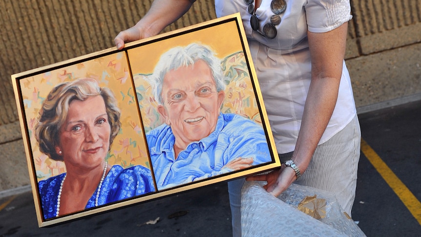 Artist Gillian Dunlop delivers her Archibald Prize entry of Hazel Hawke to the Art Gallery of New South Wales.