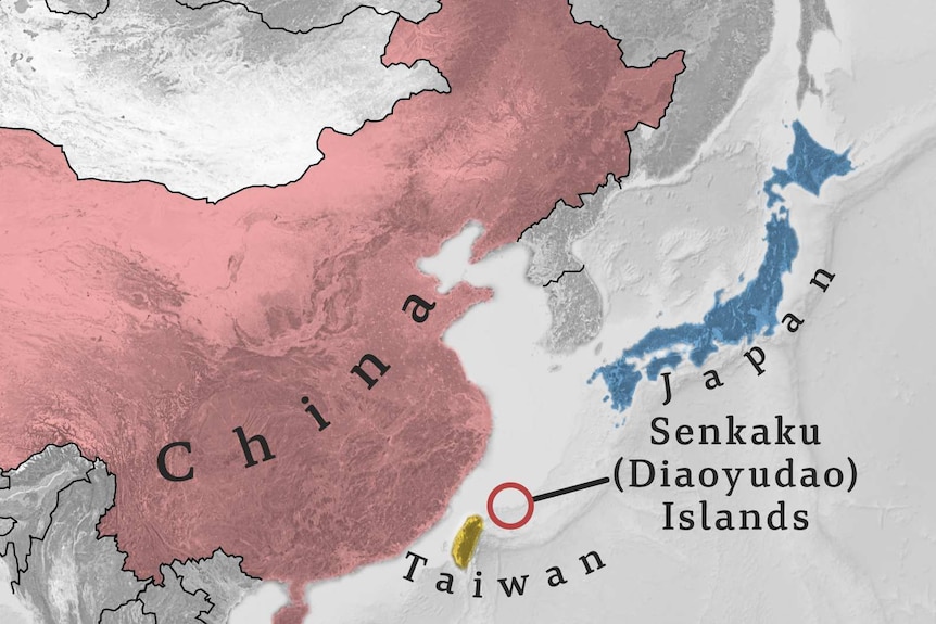 A map showing Senkaku islands which are controlled by Japan but also claimed by China and Taiwan.