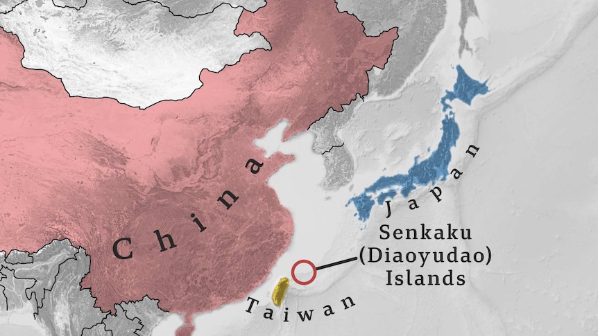 A map showing Senkaku islands which are controlled by Japan but also claimed by China and Taiwan.