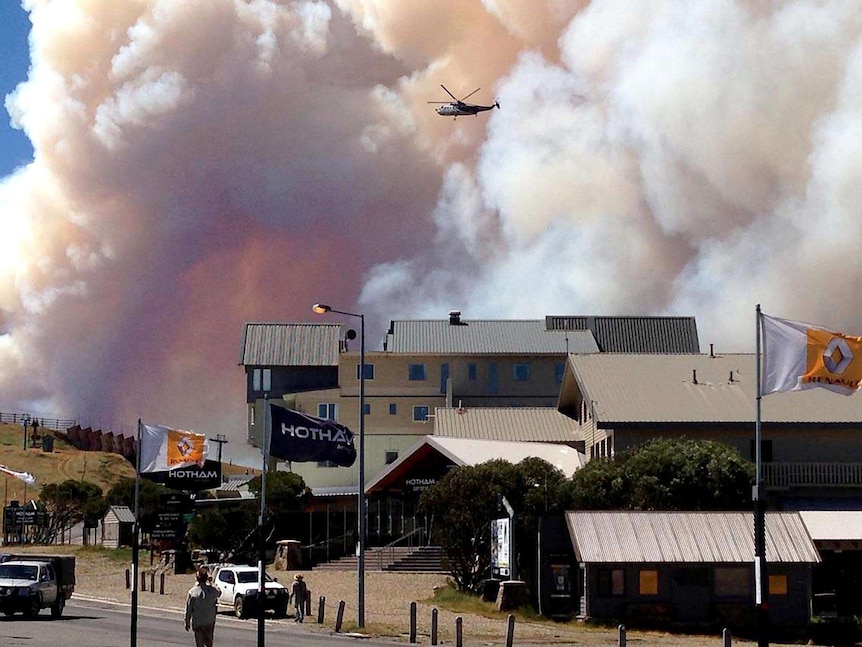 Smoke billows from a bushfire near Harrietville.