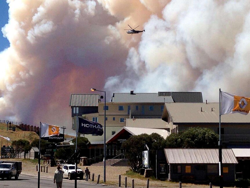 Smoke billows from a bushfire near Harrietville.